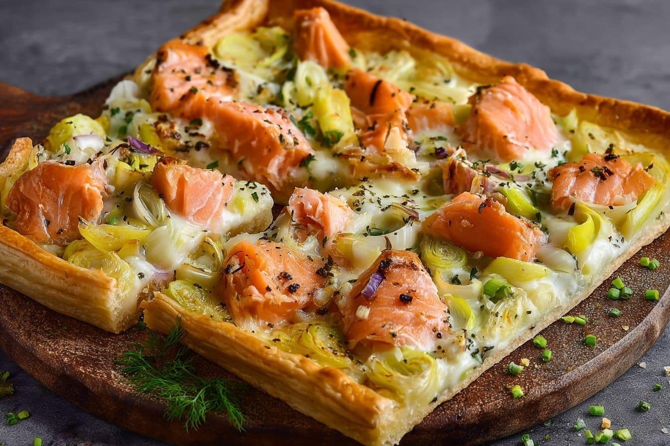 Tarte aux poireaux saumon