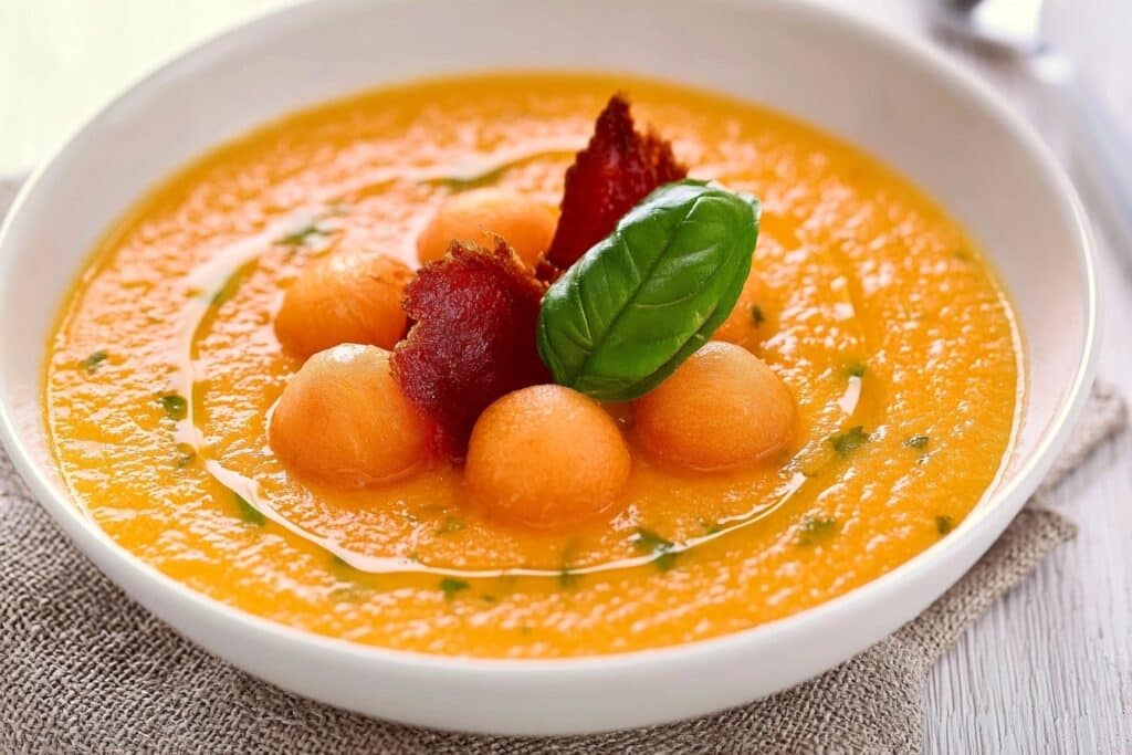 Soupe de melon glacée au basilic